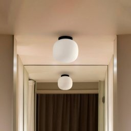 FARO BARCELONA Amelia bathroom ceiling light, black/opal, glass, Ø 21.5 cm