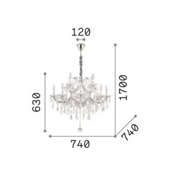 Ideallux Ideal Lux Napoleon chandelier, gold-coloured, crystal 12flg.