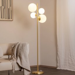ALDEX Joel floor lamp, brass/white, 4-bulb