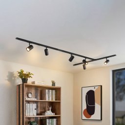 Lindby track lighting system Linaro, GU10, 6-bulb, black, T-shape