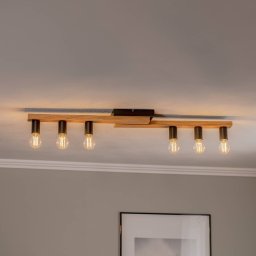 Envostar Laurent ceiling light, wood/black, 6-bulb