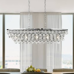 Searchlight Michelle pendant light, chrome/clear, crystal glass, 92 cm, E27