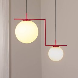 ALDEX Zac pendant light, opal/wine red, 2-bulb