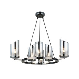 Lucea Padrela chandelier, Ø 68 cm, black chrome, 6-bulb