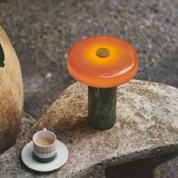 DESIGN BY US Trip LED rechargeable table lamp, green / orange, marble, glass, IP44