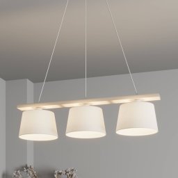 Euluna Sweden hanging light, off-white/white, textile, wood, 3-bulb
