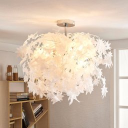 Lindby ceiling lamp Maple, Ø 70 cm, chrome, white, textile