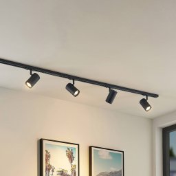 Lindby track lighting system Linaro, GU10, 4-bulb, black, Ø 6 cm