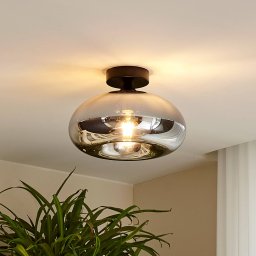 Lindby Zehra ceiling light, Ø 28 cm, smoky grey, glass