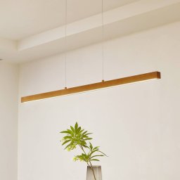 Lucande Nihalo LED pendant light, wood, 122 cm, dimmable, CCT