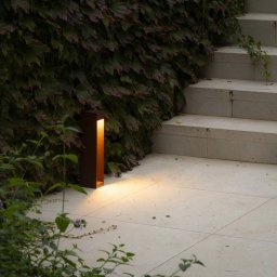 FARO BARCELONA LED pedestal light Cerler, brown, 35 cm, metal, IP65, CCT