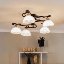 Luminex Flora ceiling lamp, 5 glass shades, black/brass