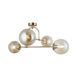 Lucea Portemo ceiling light, brass, length 83 cm, 4-bulb, glass