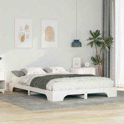 vidaXL Floor Bed Frame with Storage White Solid pine wood