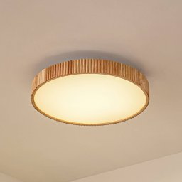 Lindby LED ceiling light Velua, white/light wood, CCT, Ø 50 cm