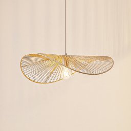 Lindby Valdorin pendant light, beige, paper, length 75 cm