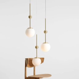 ALDEX Joel pendant light, brass/white round, 3-bulb
