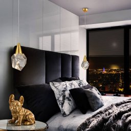 Schuller Valencia Aquaria LED pendant light, clear glass, gold, polyhedral