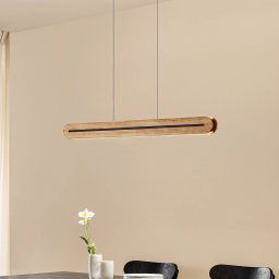 Lucande LED pendant light Darnor, wood, CCT, length 100 cm