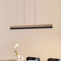 Lucande LED pendant light Holven, wood, CCT, length 113 cm