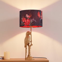 Lindby Marula table lamp, gold, floral print, textile, E27
