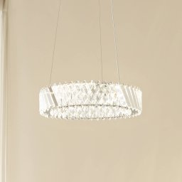 Lucande LED pendant light Glacis, crystal, Ø 40 cm, chrome