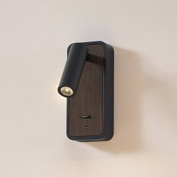 Lindby LED wall light Tallis, black, USB-C, movable