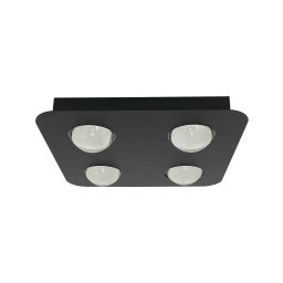 Lindby ceiling light Jyla, black, 4,200 K, 4-bulb, lens