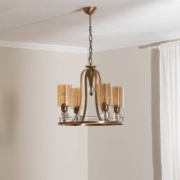 Avonni Chandelier Jadina, gold antique, 4-bulb, Ø 50 cm metal/glass