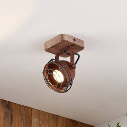 Lindby spotlight Farovi, rust-coloured, wood, adjustable, GU10