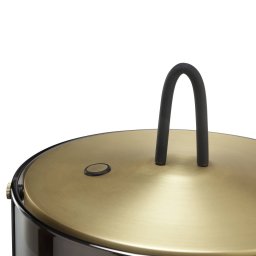 Brilliant LED table lamp Lumeo, Ø 21 cm, brass-coloured/smoke grey