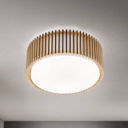 ORION Tarta ceiling light, Ø 40 cm, wood, textile diffuser, 3 x E27