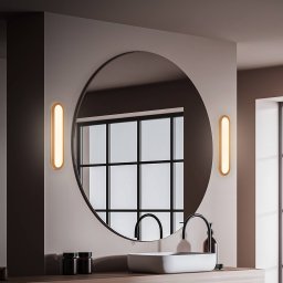 Briloner LED bathroom wall lamp Pil, wood-coloured, width 35 cm, plastic