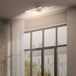 Briloner Tinka LED ceiling lamp, wood-coloured/black, length 78 cm