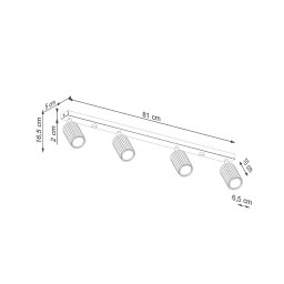 SOLLUX LIGHTING Carbon downlight, black, length 81 cm, aluminium, 4-bulb.