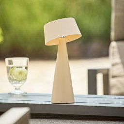 Sigor LED rechargeable table lamp Solino, beige, solar/USB, 26 cm, IP44