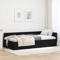 vidaXL Corner Bed Frame Black 90 x 200 cm Fabric and Engineered wood