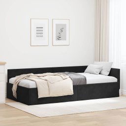 vidaXL Corner Bed Frame Black 100 x 200 cm Velvet and Engineered wood