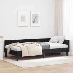 vidaXL Corner Bed Frame Black 100 x 200 cm Velvet and Engineered wood