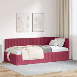 vidaXL Corner Bed Frame with Headboard Wine red 90 x 200 cm Velvet