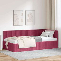 vidaXL Corner Bed Frame with Headboard Wine red 100 x 200 cm Velvet