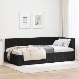 vidaXL Corner Bed Frame with Headboard Black 90 x 190 cm Velvet