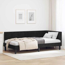 vidaXL Corner Bed Frame with Headboard Black 90 x 190 cm Velvet