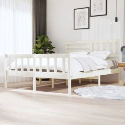 vidaXL 3101164 Bed Frame without Mattress White Solid Wood 160x200 cm (810093+814155)