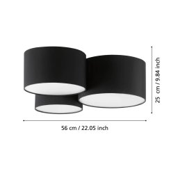 EGLO Ceiling lamp Pastore 2, length 61 cm, black, 3-bulb, fabric