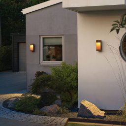 Konstsmide Rho LED outdoor wall lamp, rust-coloured, height 28 cm, metal, IP54