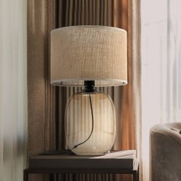 TK Lighting Melody table lamp, height 48 cm, brown glass, natural jute