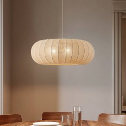 Lindby Helin pendant light, beige, Ø 70 cm, textile, 3 x E27