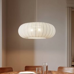 Lindby Helin pendant light, white, Ø 70 cm, textile, 3 x E27