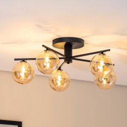 Jupiter Prato ceiling light, black/amber, glass, 5-bulb